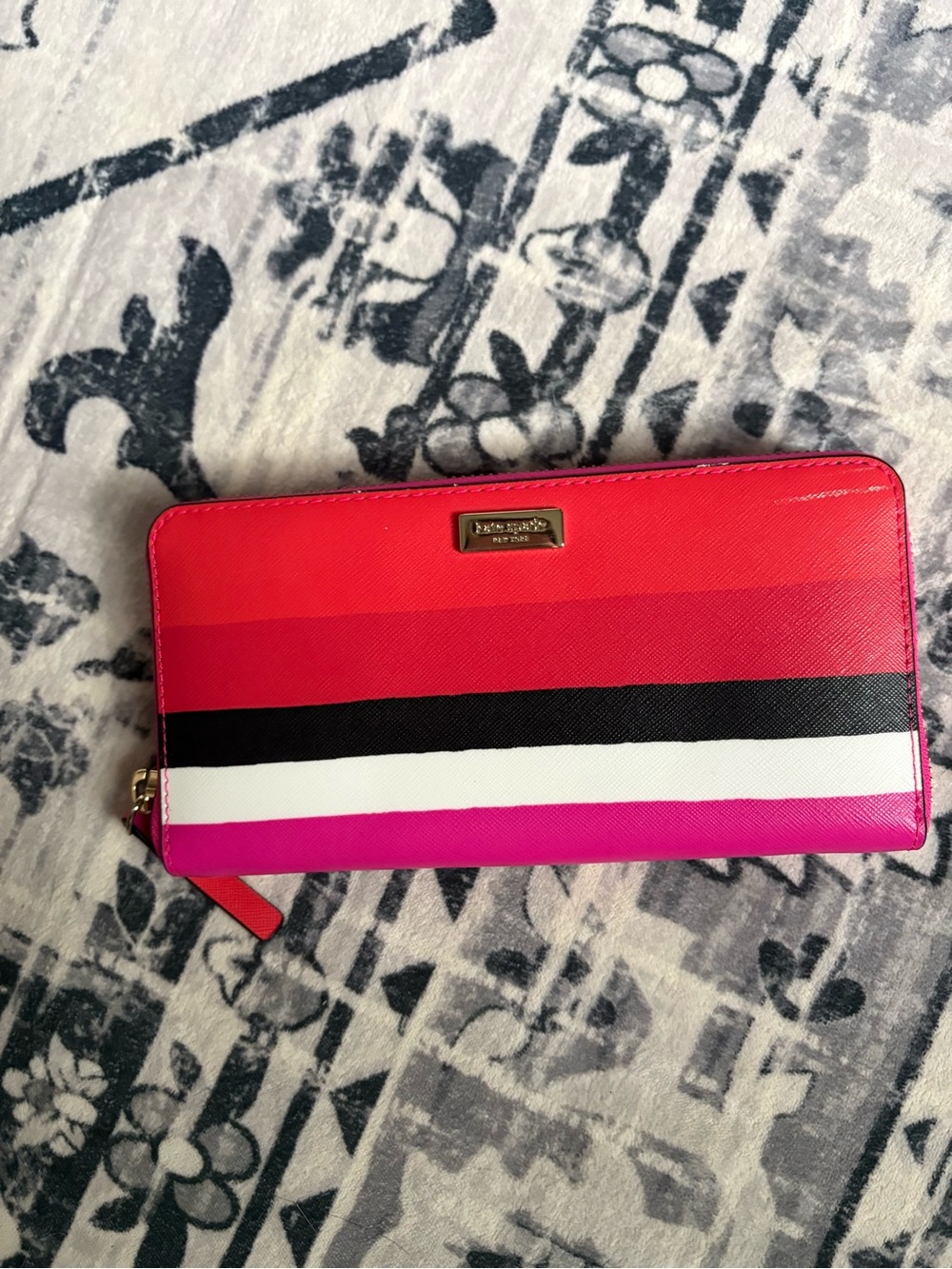 kate spade Colorblock Zip-Around Wallet in Red, Pink, Black & White